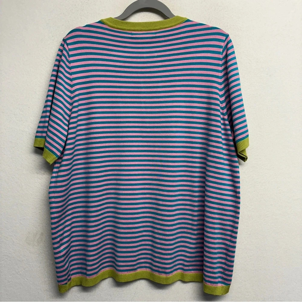 Dokotoo Stripe Knit Blouse Pink Blue 2XL - Picture 3 of 8